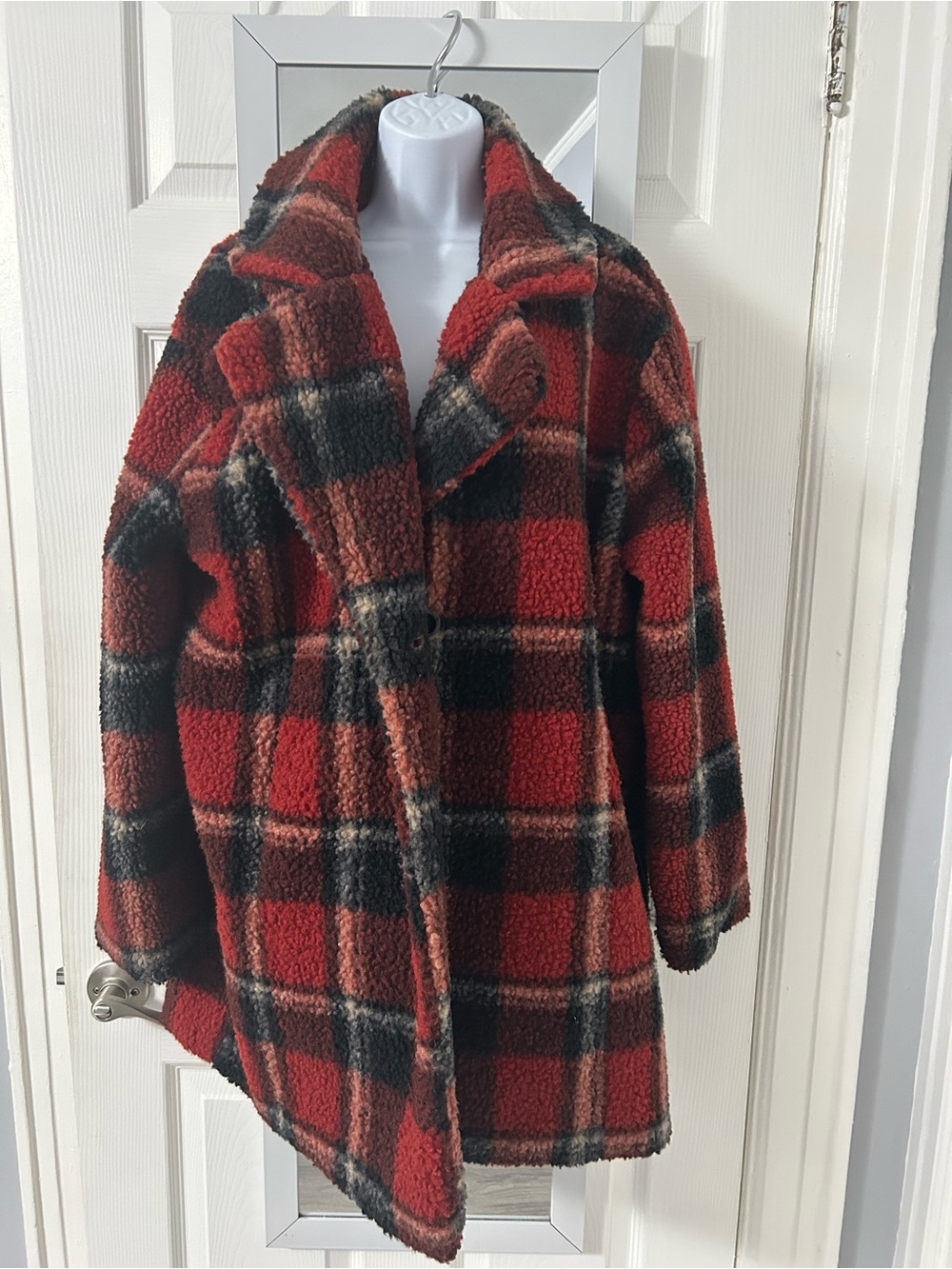 Love Tree Red and Black Plaid Teddy Jacket